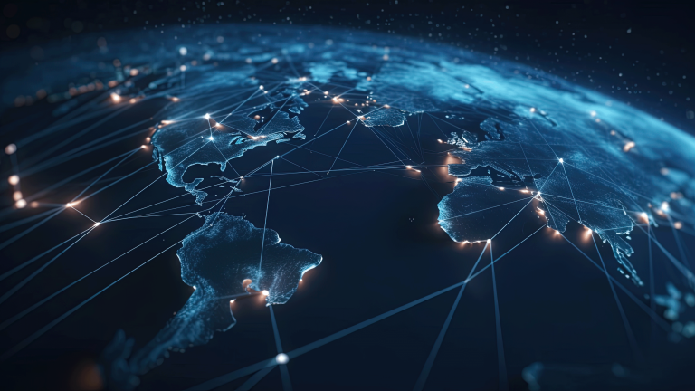 an image of the world with a network of lines and connections