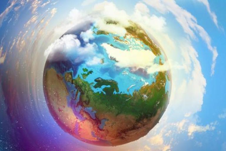 An image of the earth with clouds in the background.