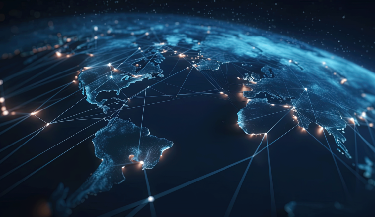 an image of the world with a network of lines and connections